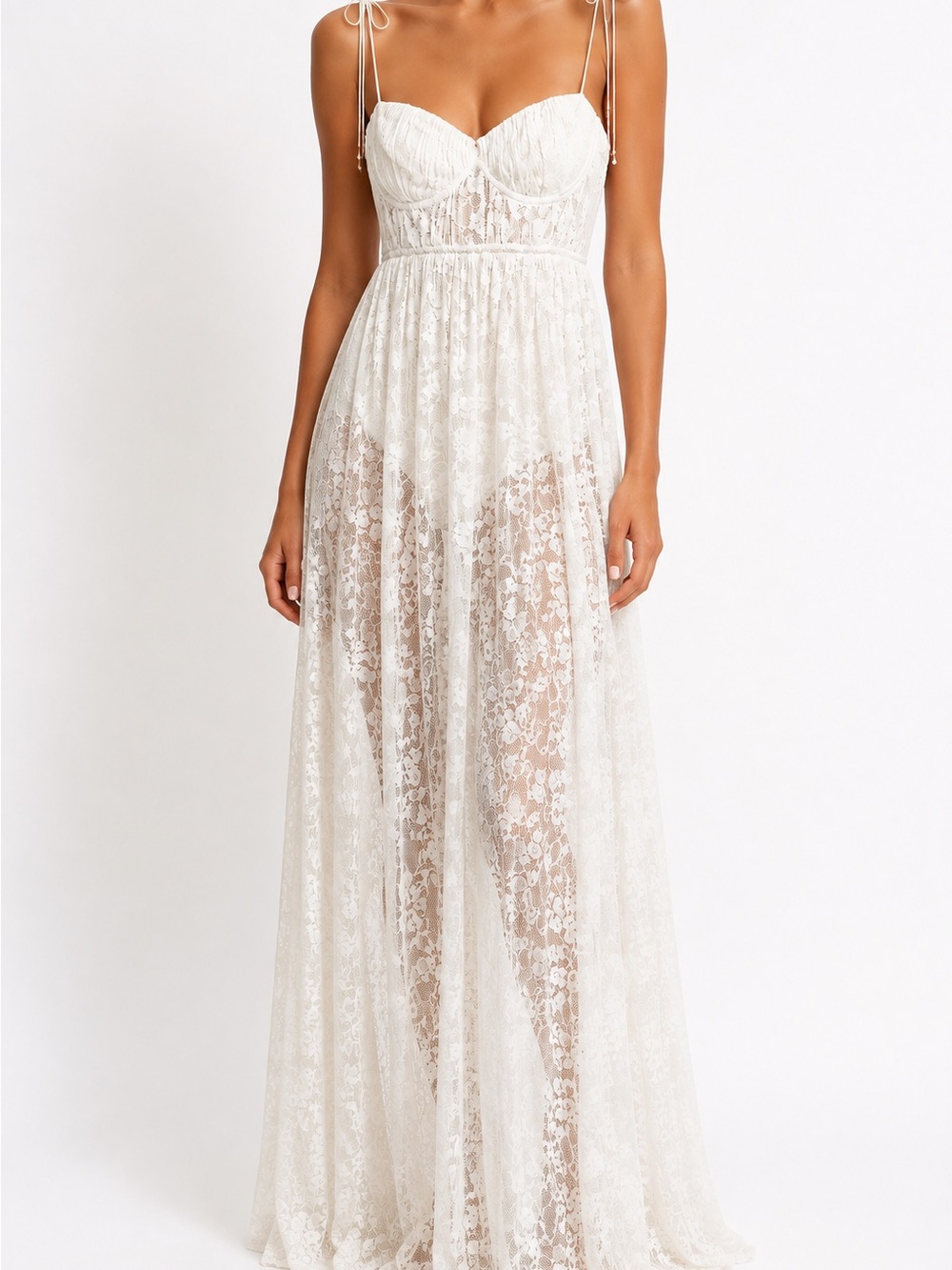 For Love And Lemons Ivory Lace Maxi with Sweetheart Bust